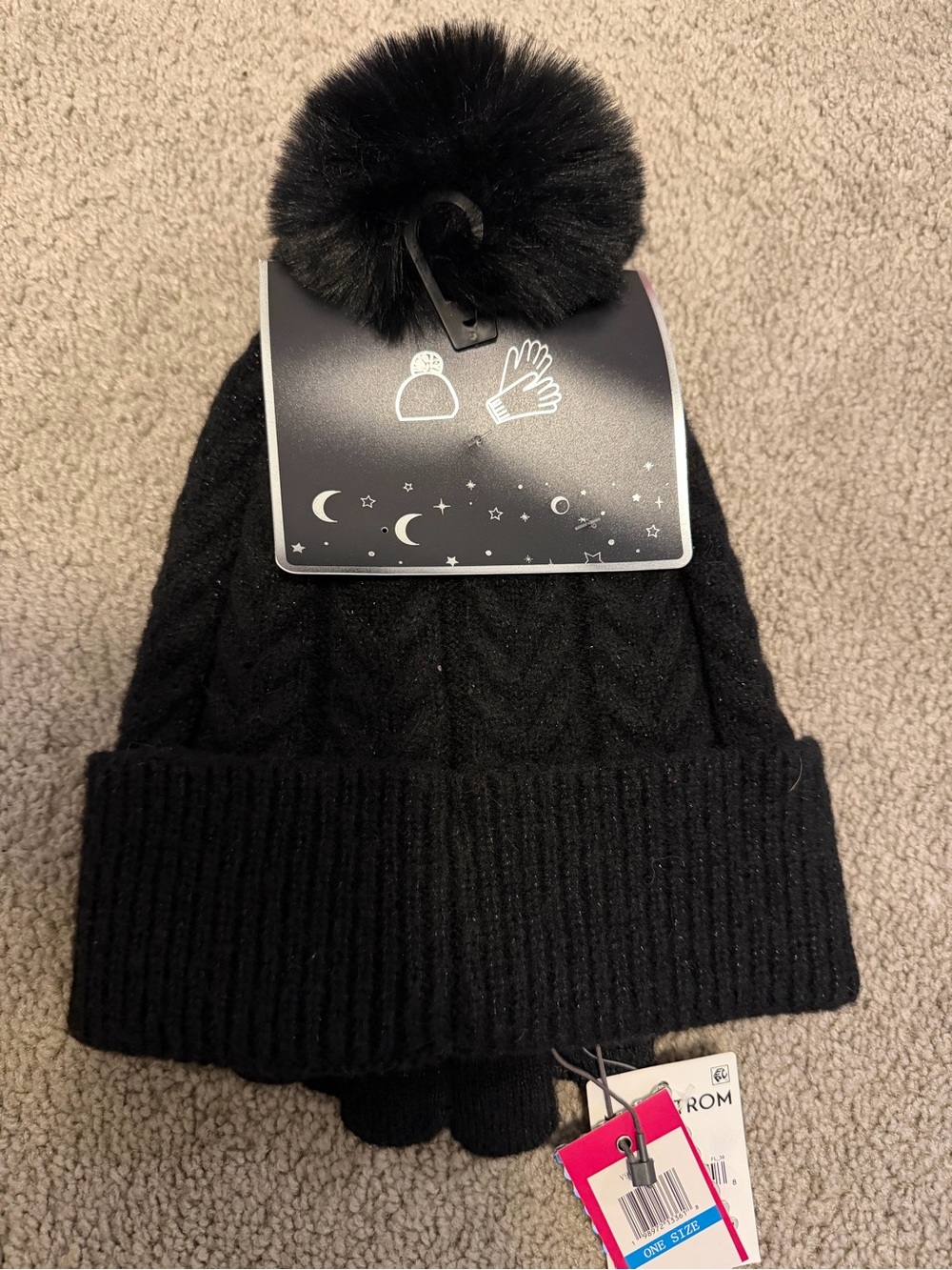 🆕 Vince Camuto Faux Fur Beanie & Glove Set black one size NWT - Picture 3 of 3